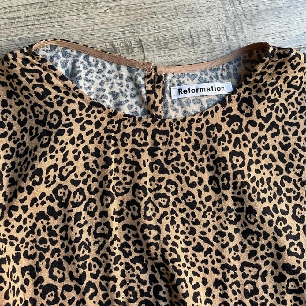Reformation Animal Print Dress 3/4 Sleeve W/Ties Front Slit SZ 12 fits like a 10 - Picture 11 of 16